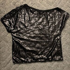 Black off the Shoulder Sequin Blouse
